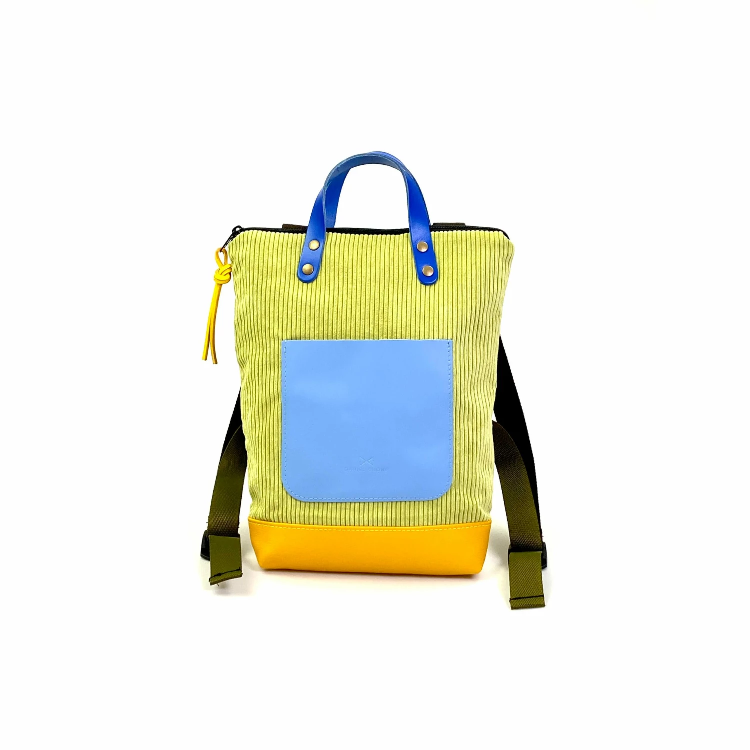 Mochila Daniel Chong Mini Pana Amarilla Y Bolsillo Azul 3 Mochila Daniel Chong Mini Pana Amarilla Y Bolsillo Azul