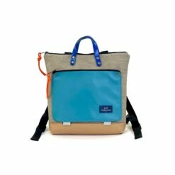 Mochila Daniel Chong Book Holder Cuadrada Marrón Y Bolsillo Azul