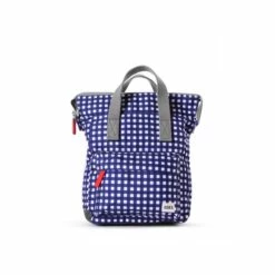 Mochila Roka London Bantry B Pequeña Sostenible Nylon Cuadros Azules (Gingh